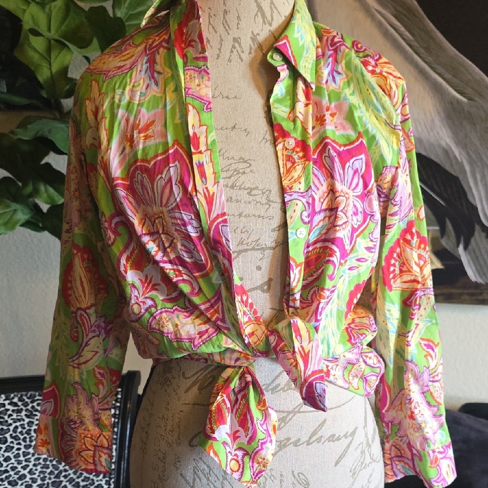 Ralph Lauren Pink and Green Button Down Shirt Collar